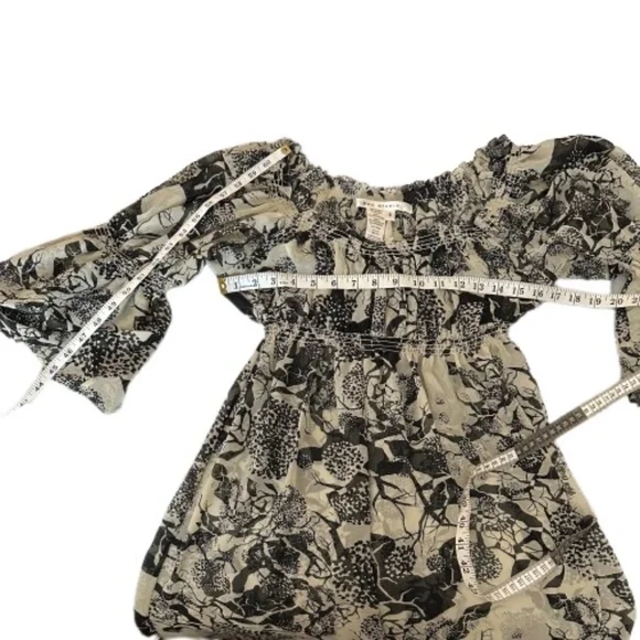 Max Studio Small Women's Black and Tan Midi Dress 3/4 Bell Sleeves Boho Relaxed - Picture 13 of 15